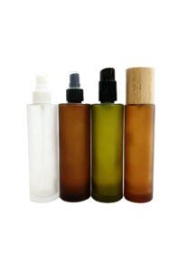 200ml Frosted Dark Green Amber Slant Shoulder Glass Lotion Pump Bottles for Body Scrub Cosmetics Packaging