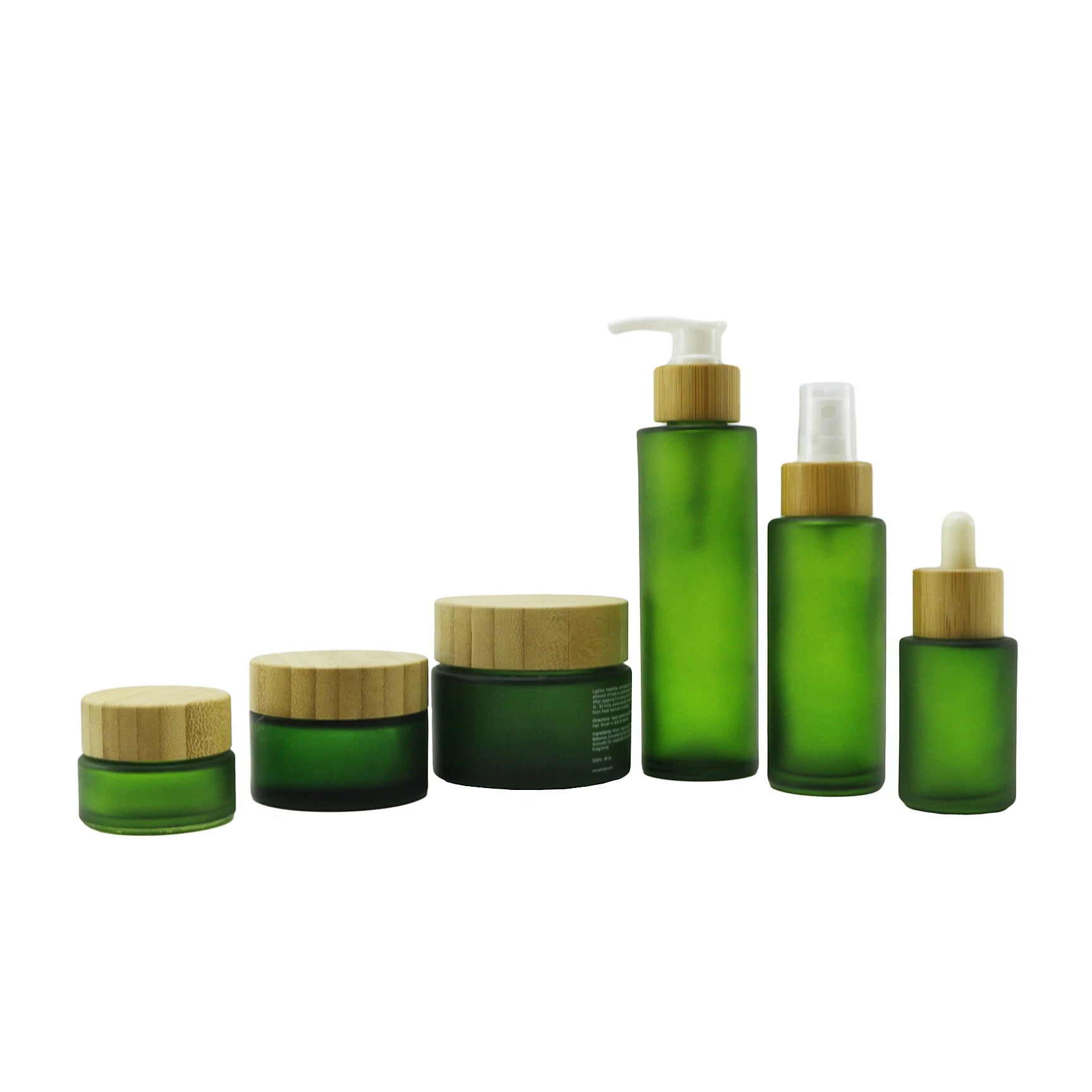Luxury Cosmetic Glass Pump Bottle 30ml 50ml 100ml 200ml Glass Frosted Green Bamboo Lotion Pump Bottle - 图片 2