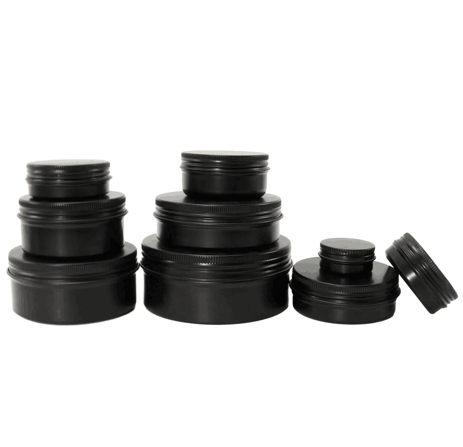 15ml 30ml 60ml 100ml 180ml Black Aluminum Tin Jars Containers Leak Proof Cosmetic Tin Can Round Screw Lids for Candle Lip Balm