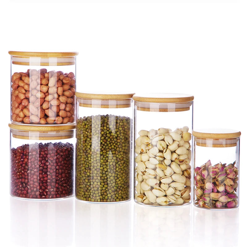 OEM Custom High Borosilicate Transparent Glass Food Storage Jar with Bamboo Lid Kitchen Food Container Set Glass Packaging - 图片 4