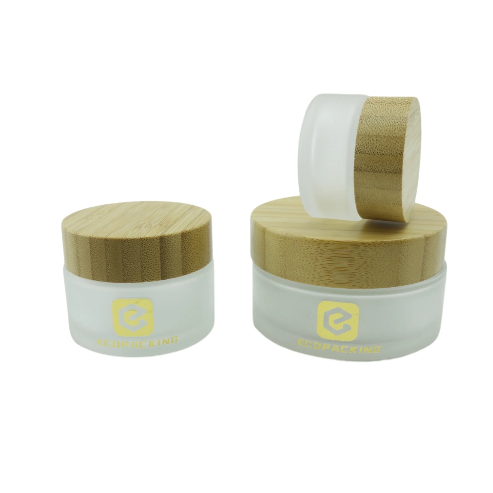 100g 200g clear Green Amber Cosmetic Frosted Glass Jars Bamboo Packaging with Bamboo Lid - 图片 6