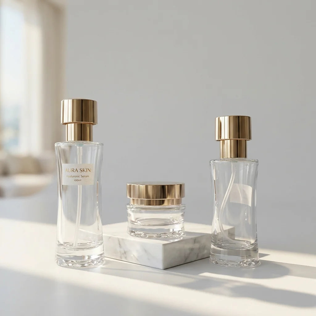 Luxury Glass Cosmetic Packaging Set Gold Lotion Pump Bottle and Face Cream Jar Skincare Container Wholesale - 图片 6