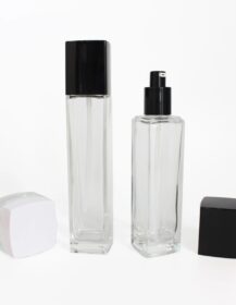 100ml 120ml square Cosmetic Luxury Essential Oil Hair Seum Skin Care Glass Pump Lotion Bottle Custom OEM