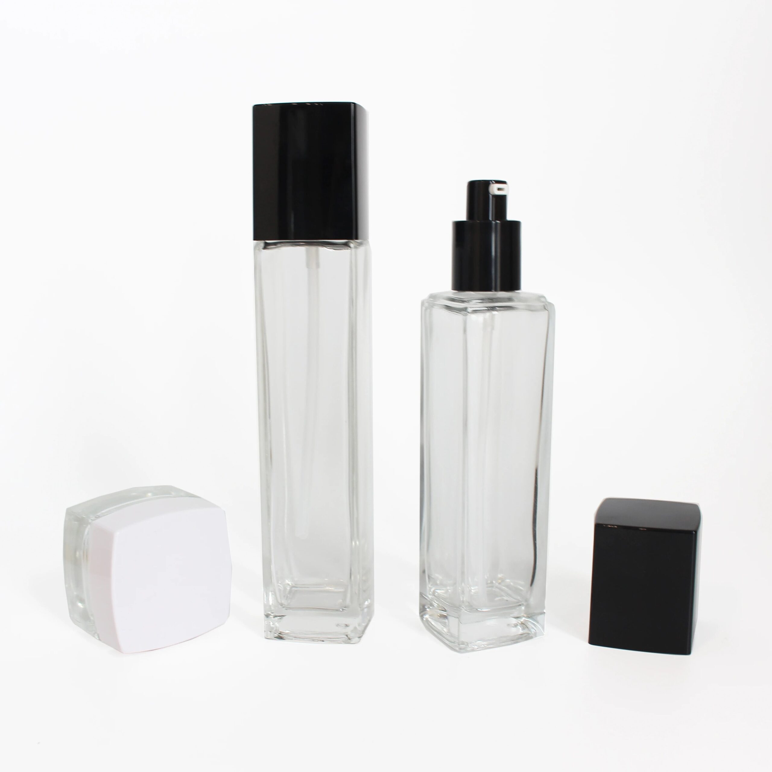 100ml 120ml square Cosmetic Luxury Essential Oil Hair Seum Skin Care Glass Pump Lotion Bottle Custom OEM