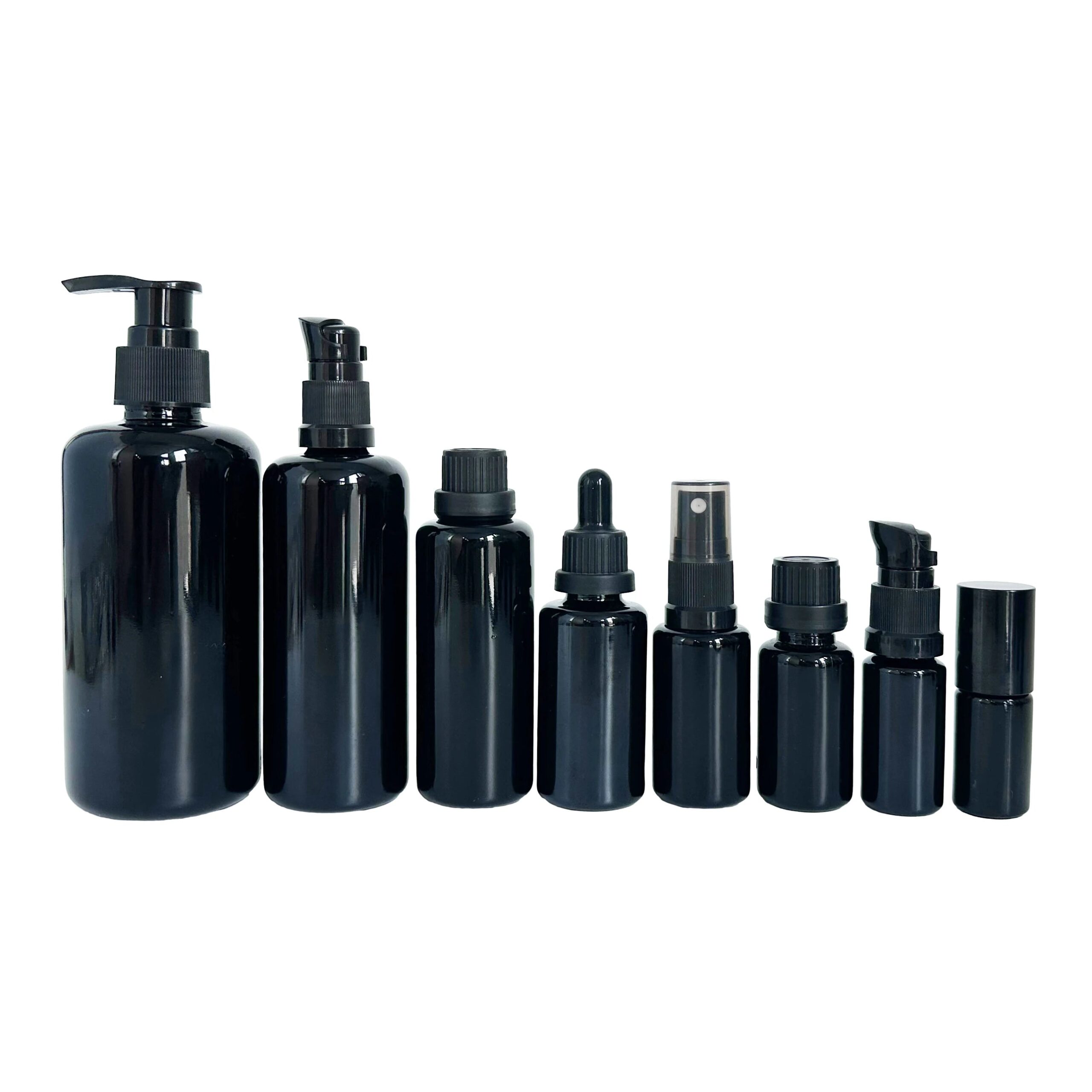5ml 10ml 15ml 30ml 50ml 100ml 200ml Lotion Pump Cosmetic Glass Bottle Dark Violet Uv Black with Pump Dropper Spray for Oil