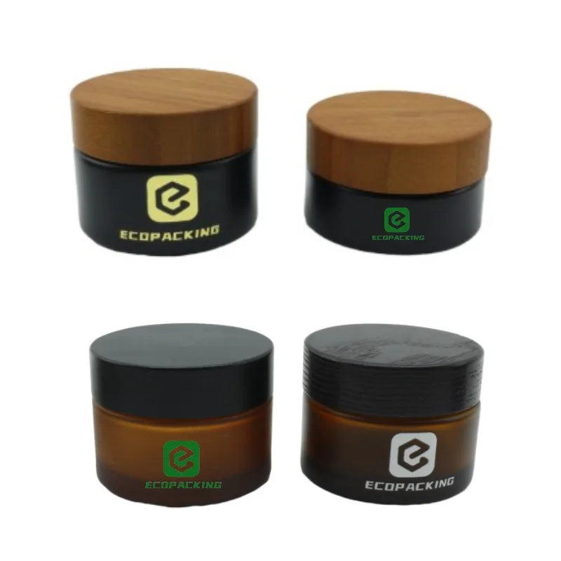 30g 50g 100g Wide Mouth Amber Black Frosted Cosmetic Glass Jar With Bamboo Darker Wooden Lid for Skin Care Eye Cream A888 - 图片 3