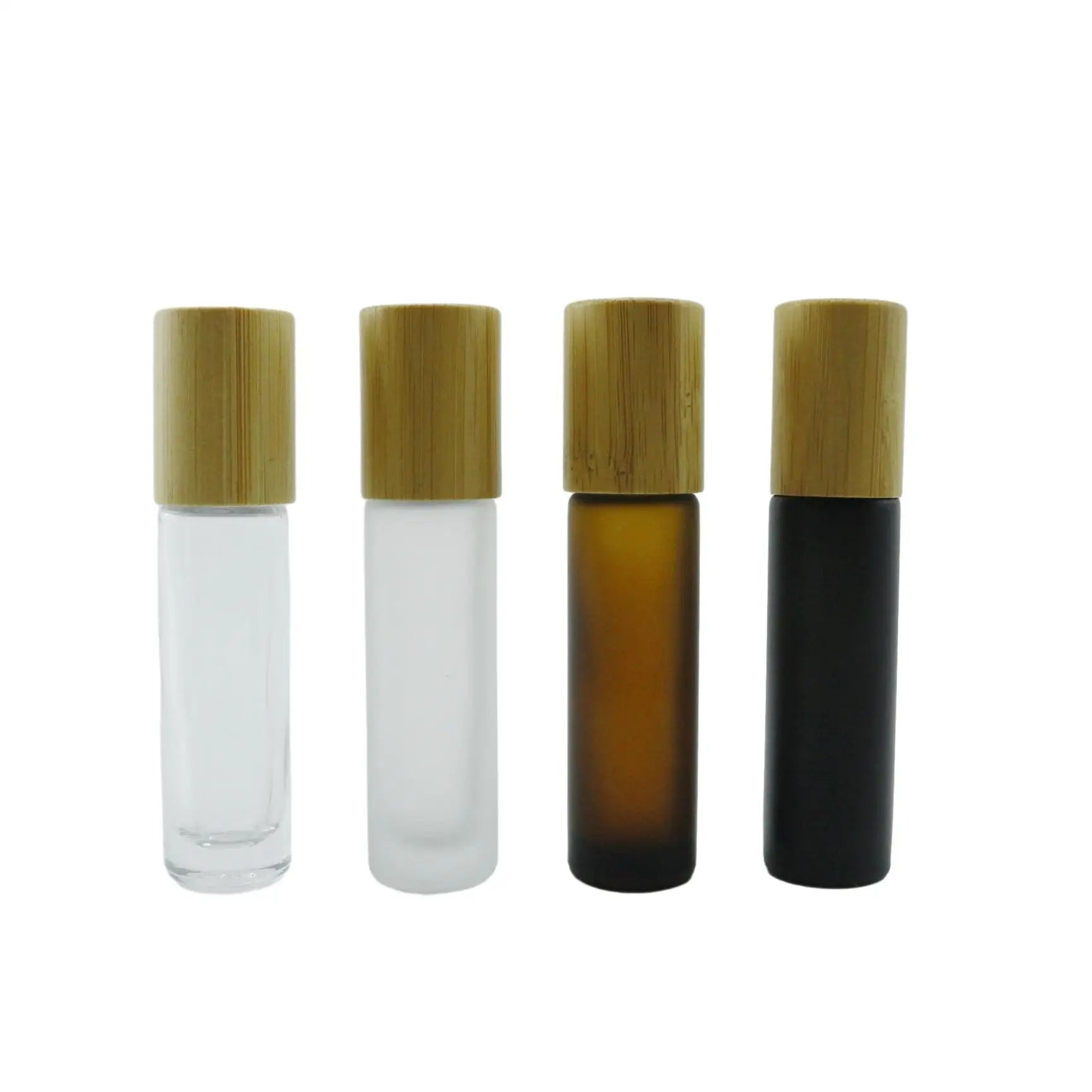 10 ml 5ml Matte Black Bottles Perfume Essential Oil clear 10ml Bamboo Roller Roll on Glass Bottle with Metal Ball Lid for Oils - 图片 3