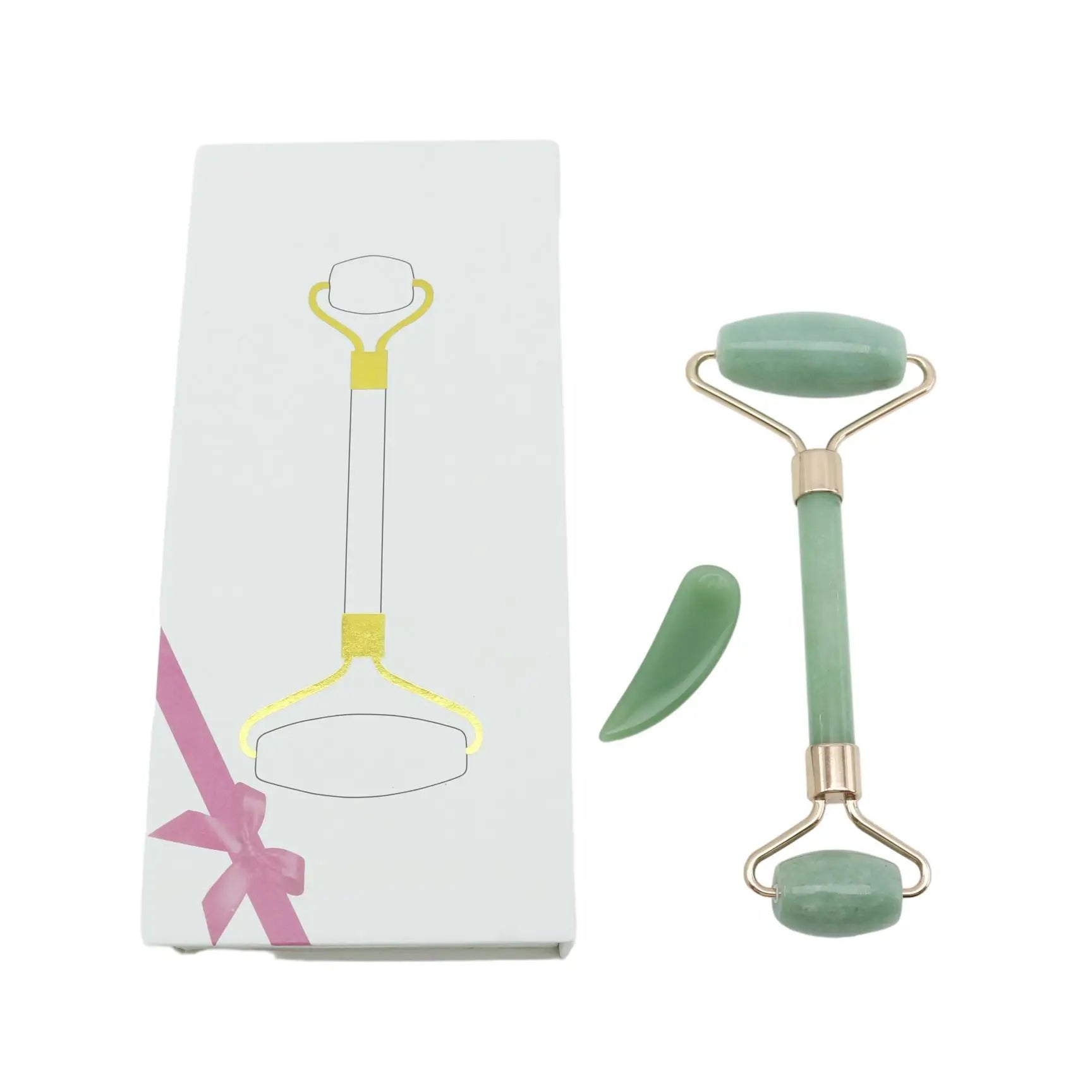 100% Natural Pure Natural Wholesale Luxury Rose Quartz pink Green Crystal Guasha Scraper Massage Tool Jade Stone Roller with Box - 图片 6