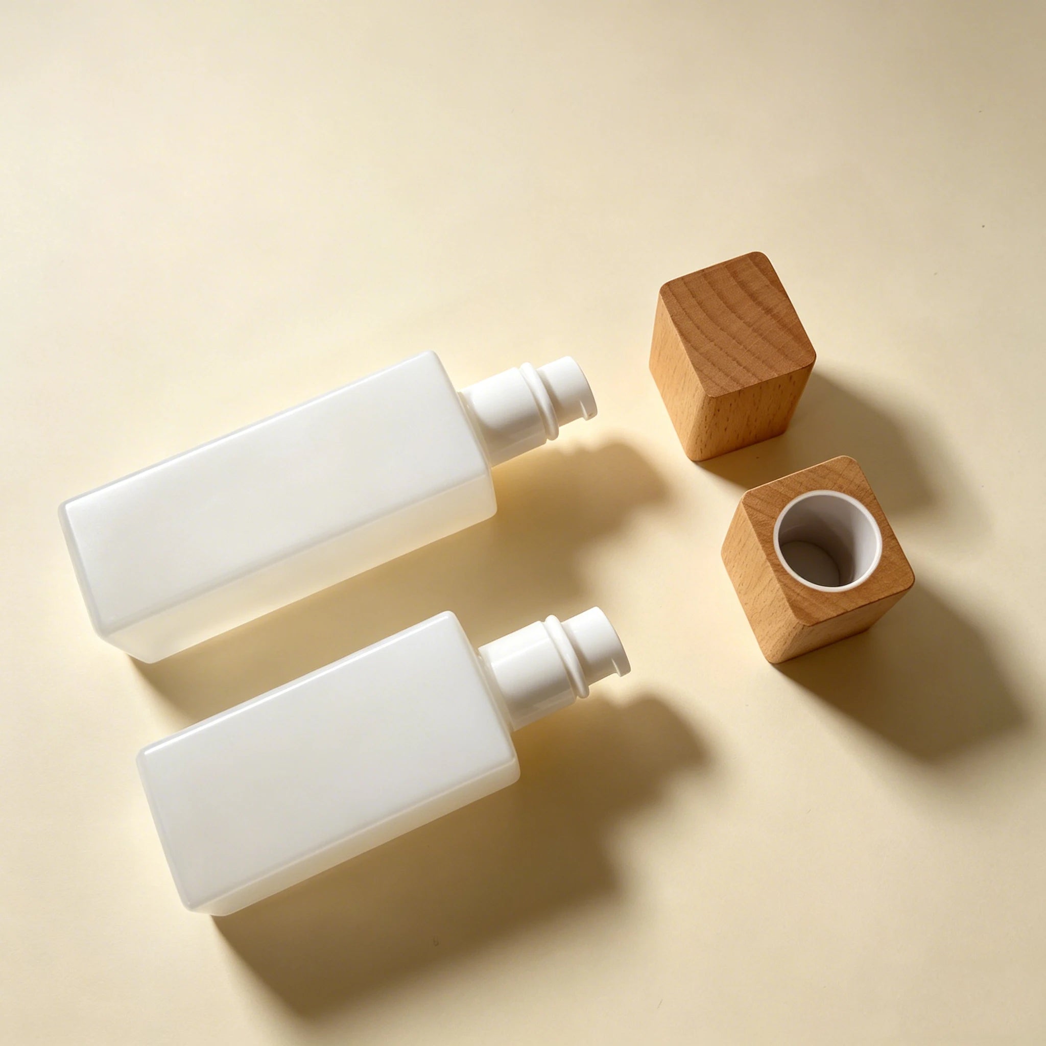 Empty Luxury Wooden Lid Glass Cosmetic Lotion Serum Bottle square 20ml 30ml 50ml 100ml 120ml - 图片 2