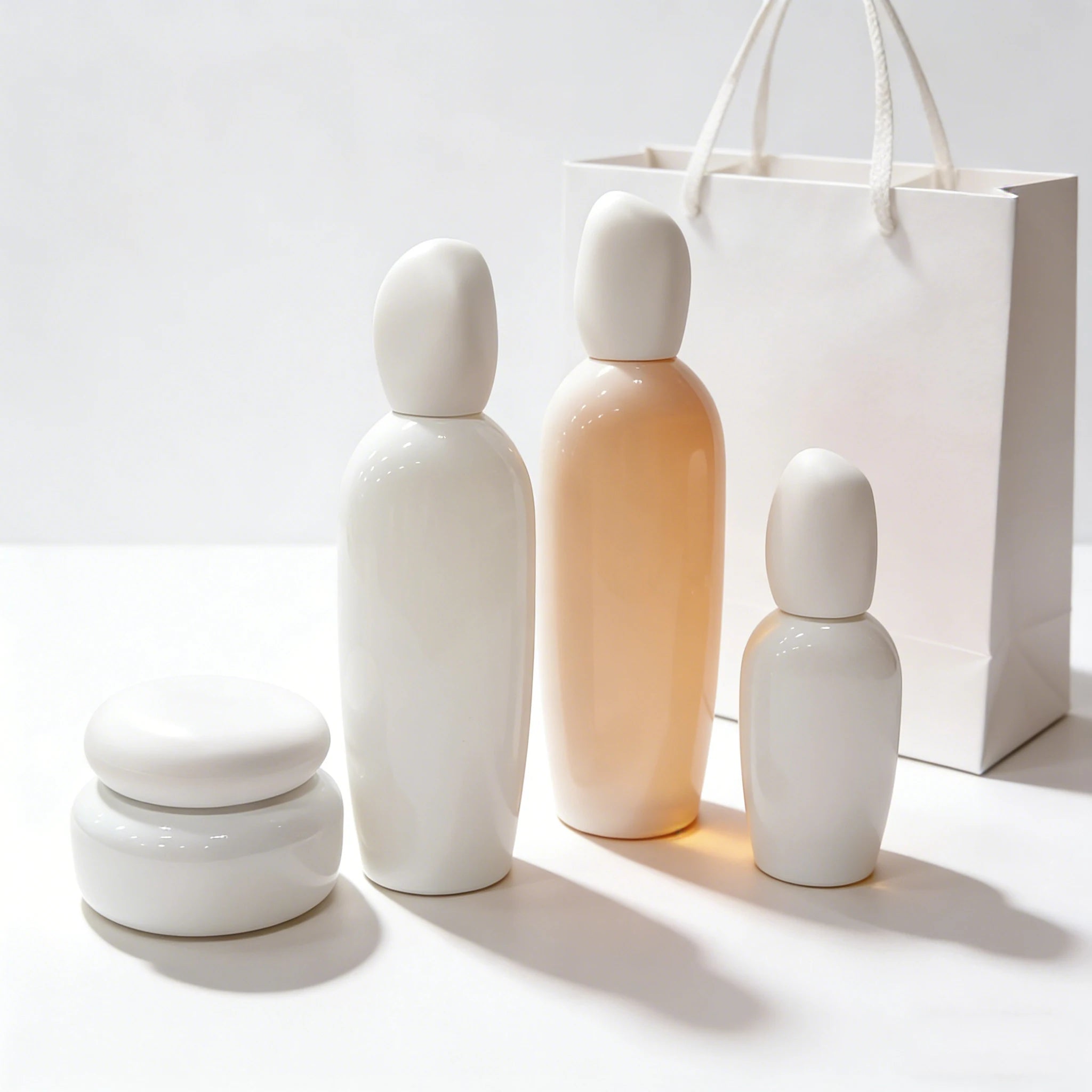 Luxury New Shape 30-120ml White Matte Lotion Glass Bottles & 30-50g Clear Cream Jars Skincare Packaging Set - 图片 4