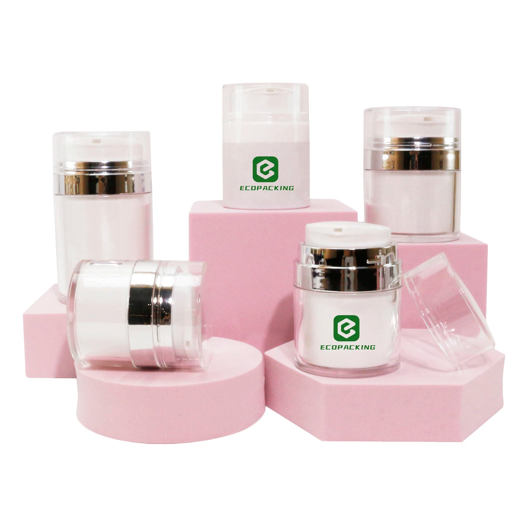 Luxury Cosmetic Airless Pump Jar 15ml 30ml 50ml 100ml Cream Airless Jar Refillable Plastic Airless Bottle Jar C888 - 图片 3