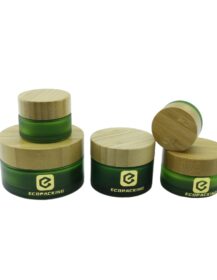 Eco Friendly Frosted Matte Clear Glass Bamboo Lid Jar with Custom Color Screw Cap for Face Cream & Face Mask Cosmetic Containers