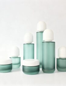 Cosmetic Set Frosted Green Glass Pump Spray Bottle 30ml 50ml 100ml 120ml Luxury 30g 50g Cream Jar