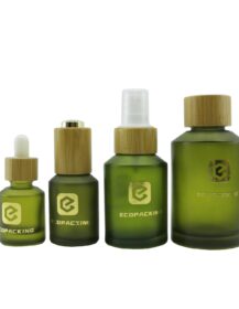 Cosmetic Packaging 15ml 30ml 60ml 100ml 120ml 200ml Slant Shoulder Frosted Olive Green Glass Dropper Bottle Serum with Pump