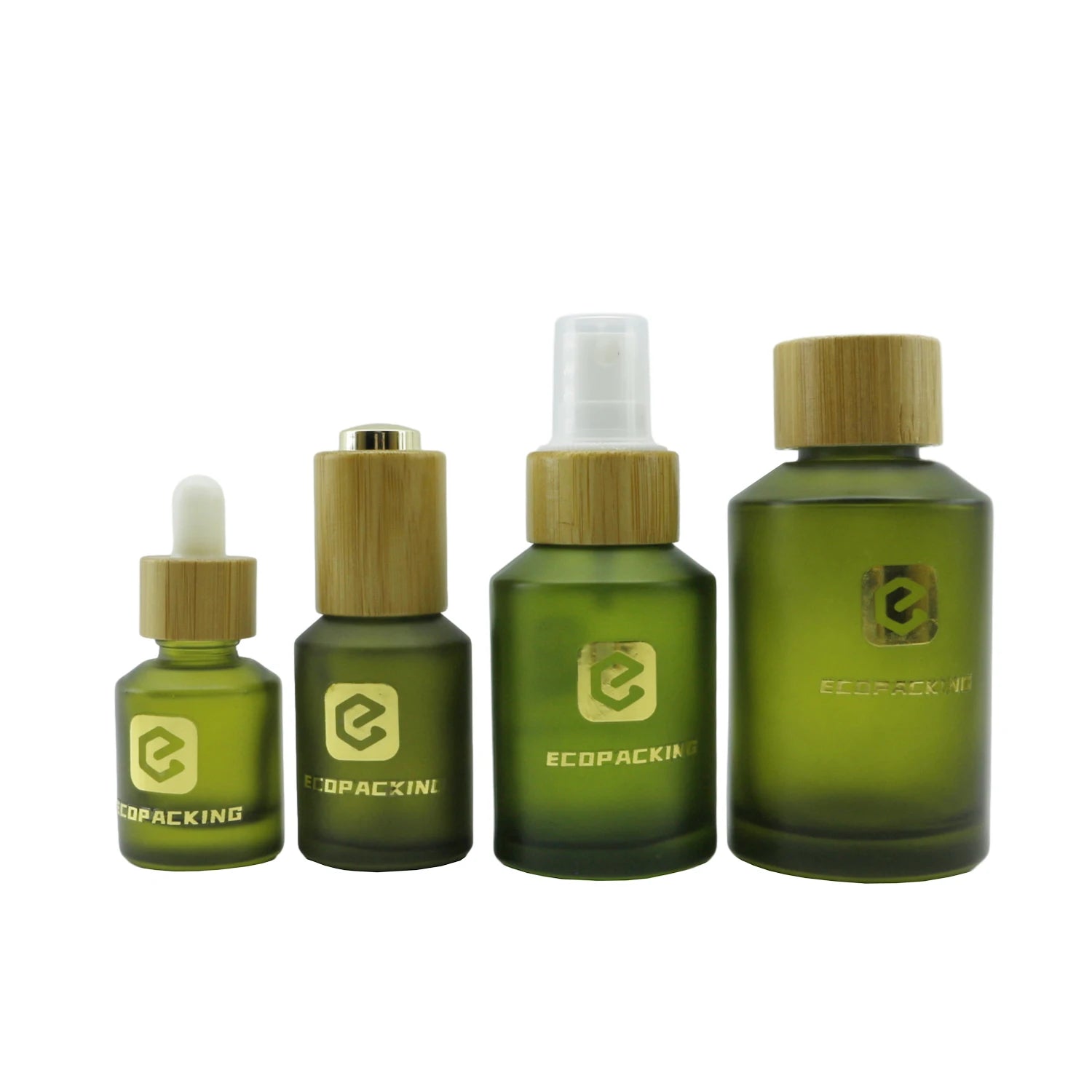 Cosmetic Packaging 15ml 30ml 60ml 100ml 120ml 200ml Slant Shoulder Frosted Olive Green Glass Dropper Bottle Serum with Pump