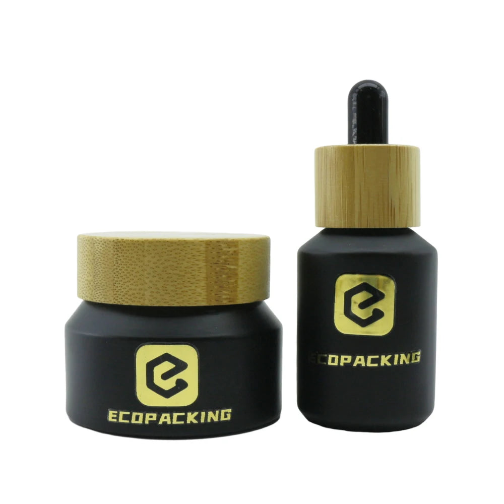 Wholesale Customized Black Frosted Essential Oil Glass Bottle Packaging Serum Lotion Bottle 30ml Skin Cream Glass Cosmetic Jars - 图片 4