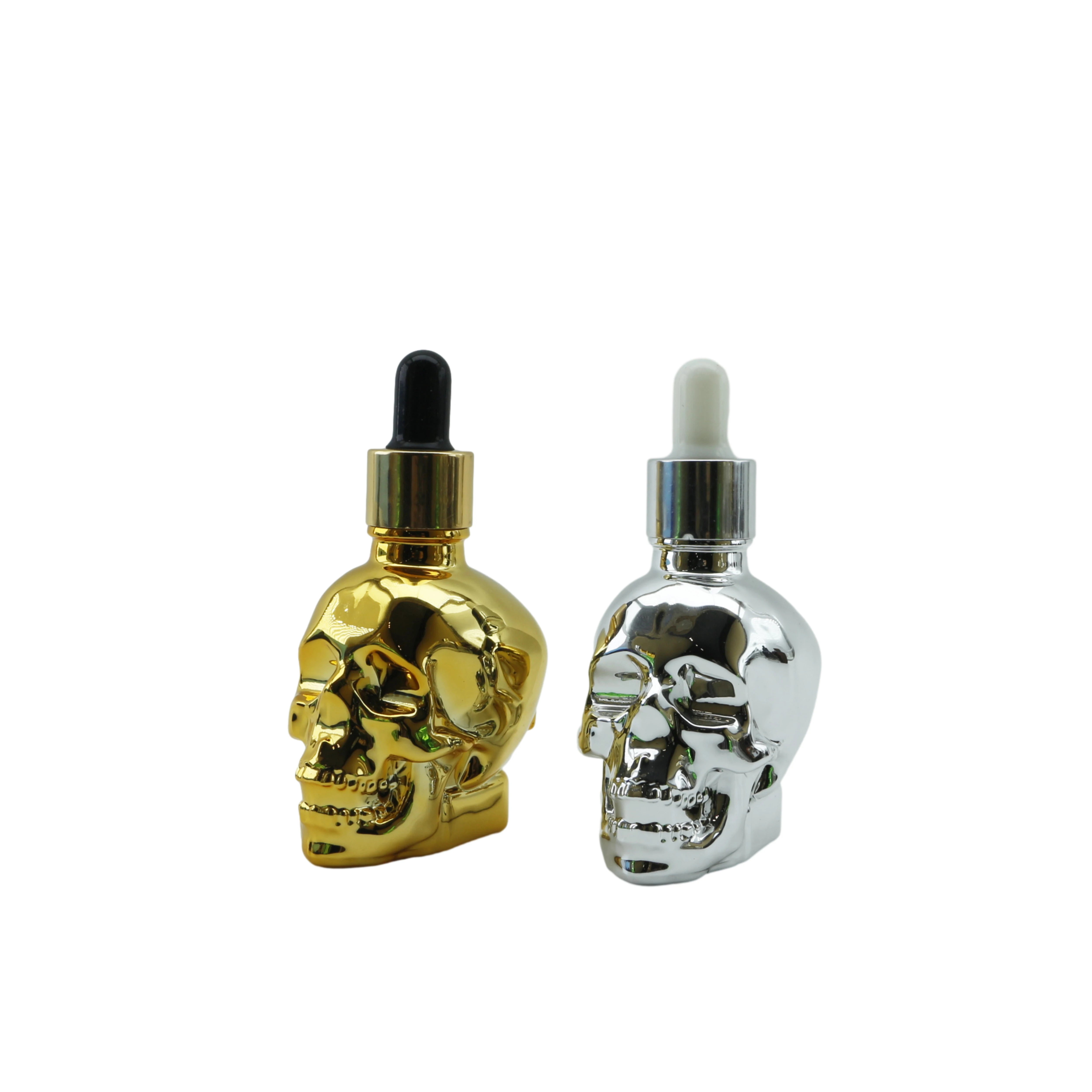 Gold Sliver Green Rose Gold Perfume 15ml 30ml 60ml Skull Head Glass Skull 1oz Glass Beard Oil Dropper Bottle D888 - 图片 6