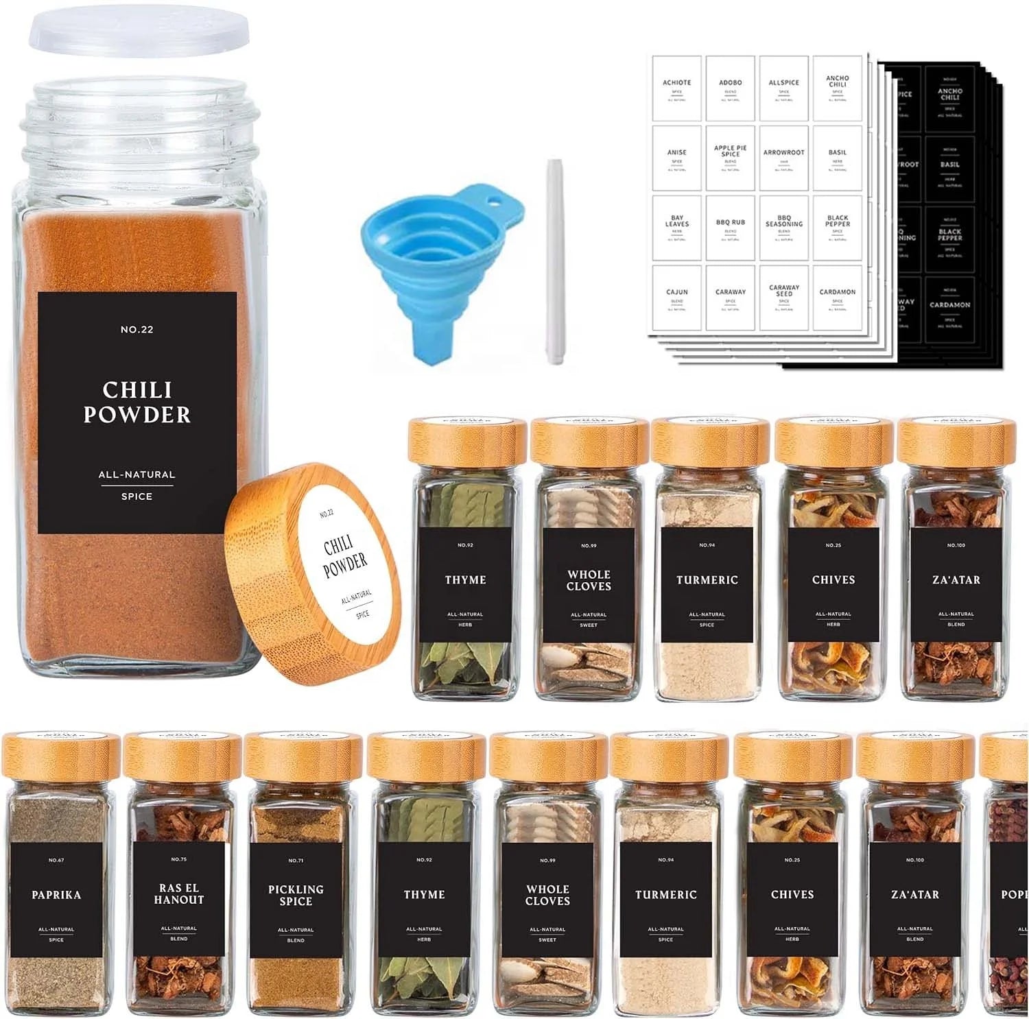 Wholesale Eco-Friendly Glass Bamboo Square Spice Jars Bamboo Lid 120ML Capacity Freshness Preservation for Kitchen Condiment