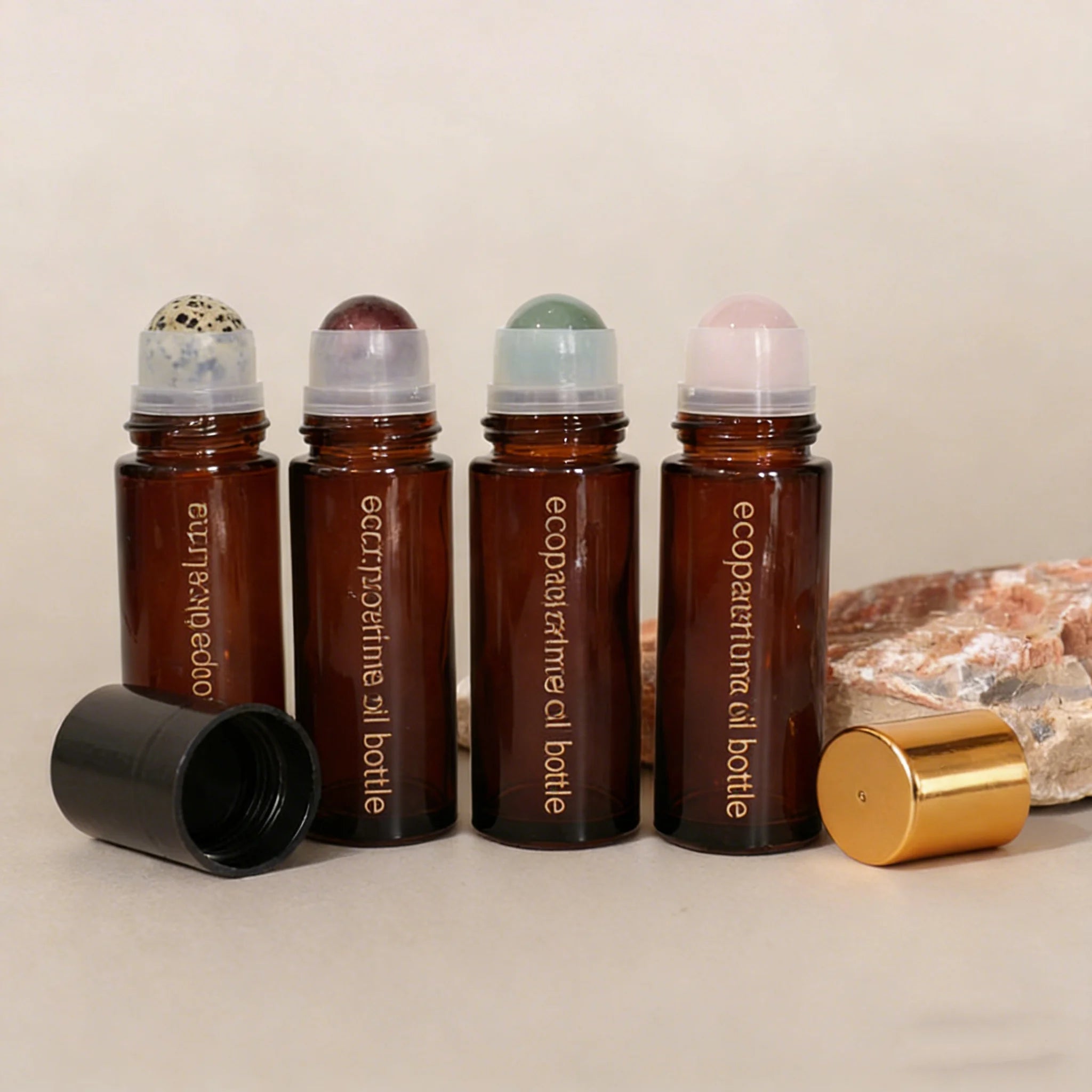 50ml Empty Glass Bottle Clear Amber Essential Oil Bottle Rose Quartz Gemstone Roller Ball Bottle - 图片 2