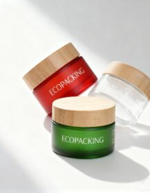 Eco Friendly 5g 15g 30g 50g 100g Cosmetic Green Amber Frosted Glass Jar with Bamboo Lid Packaging N888