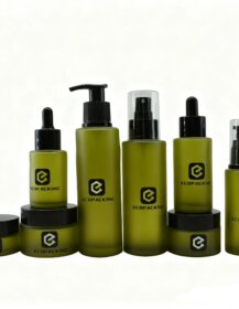 New Design Frosted Glass Flat Lotion Bottle 30ml 50ml 100ml Facial Cleanser Container Black Pump Head Dropper Custom Set