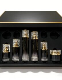 30g 50g 30ml 50ml 100ml 120ml Luxury Glass Empty Cosmetic Packaging Gradient Black Glass Bottles Cream Jars Set for Cosmetics