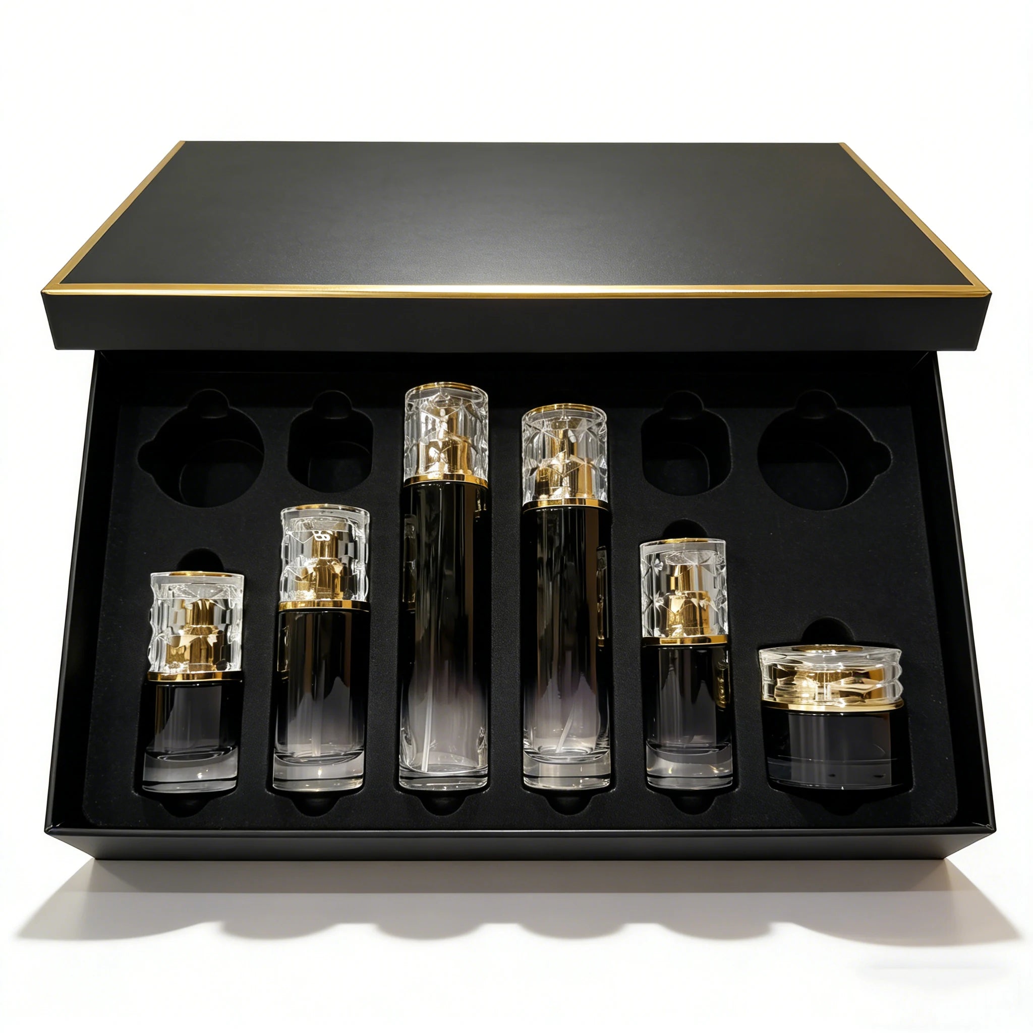 30g 50g 30ml 50ml 100ml 120ml Luxury Glass Empty Cosmetic Packaging Gradient Black Glass Bottles Cream Jars Set for Cosmetics