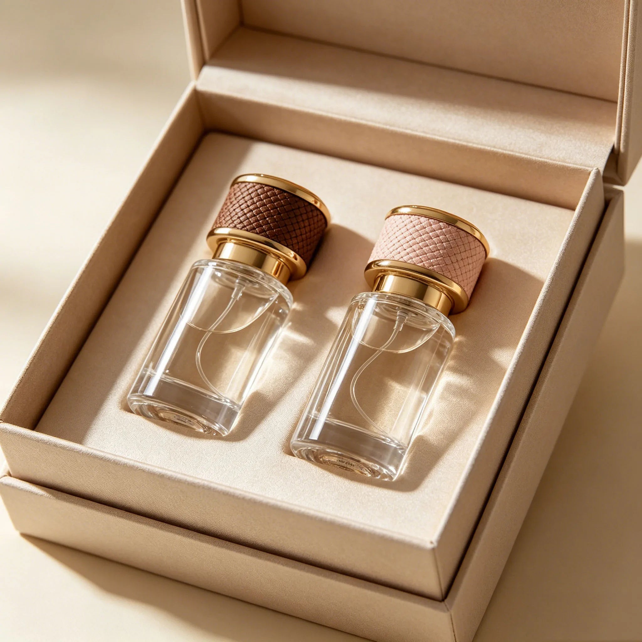 High-End Minimalist Fragrance Packaging 20ml Glass Spray Bottle with Pink & Brown Embossed Lids for Luxury Brands - 图片 6