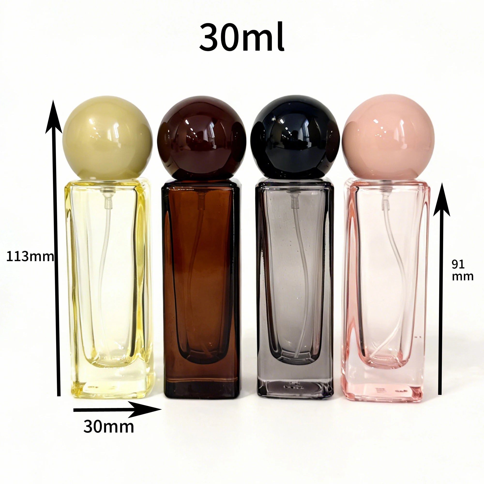 High-End Square Glass Perfume Bottles Spherical Caps 30ml Empty Refillable Spray Bottles Transparent/Amber/Smoky Screen Printed - 图片 6