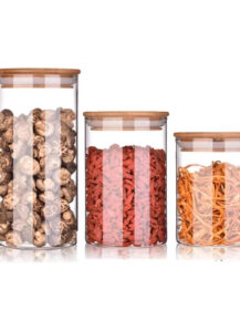 Hot Sell Borosilicate Kitchen Storage Glass Jar Set Spice Container Bottles With Bamboo Lid