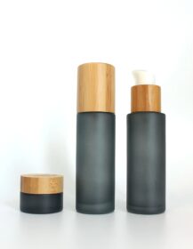 Bamboo Glass Packaging Skincare Set Empty Container Serum Lotion Pump Bottle Bamboo Cosmetic Jar