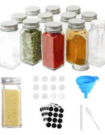 24 Pcs Square Kitchen 4oz 120ml Spice Storage Container Seasoning Pepper Glass Spice Jar with Shaker Metal Lids