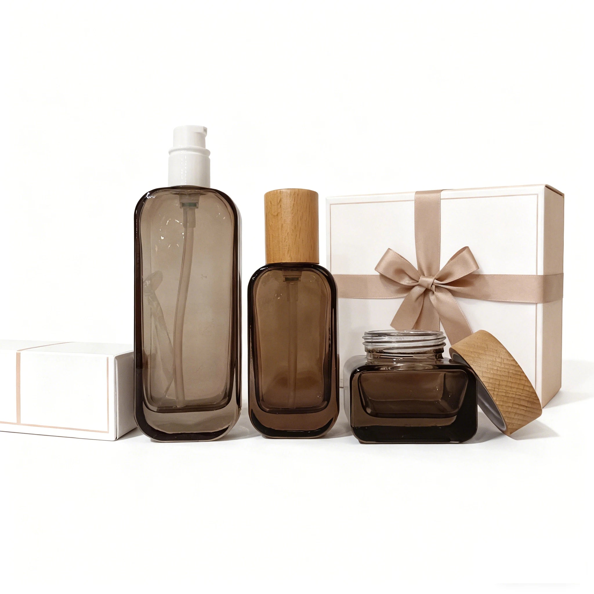Custom Logo Luxury 30g 50g Glass Face Cream Jars 30ml 50ml 100ml Pump Lotion Glass Bottles for Cosmetic Packaging