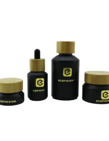Empty Essential Oil Bottles Cosmetic Packaging Glass Bottle Facial Lotion Serum Bottles Custom Black Glass Face Cream Jars Set