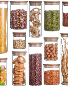 Kitchen Containers square Round Borosilicate Glass Food Storage Jar with Bamboo Lid for Pasta Cookies Nuts Coffee Beans Cereal