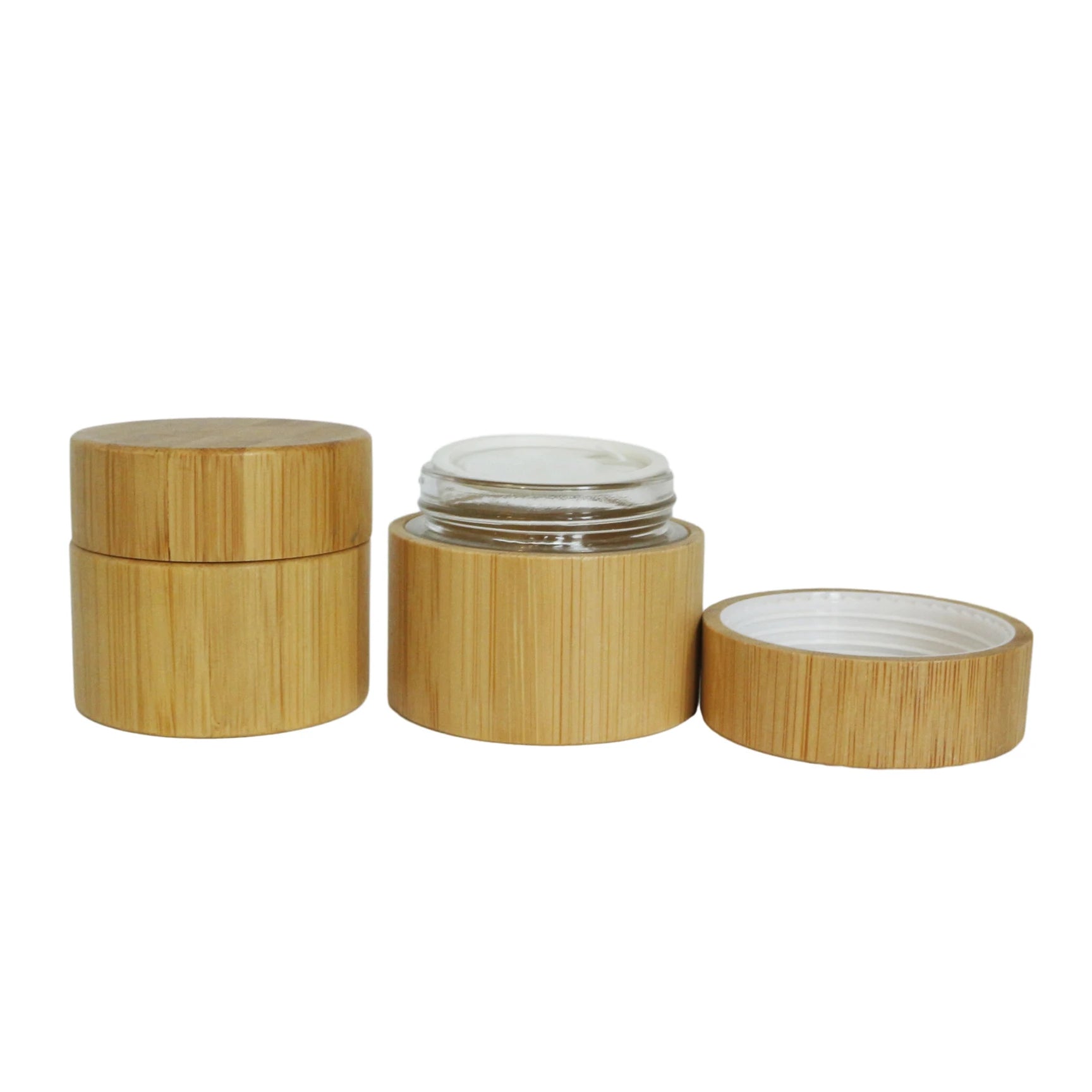 Wholesale Empty Custom Round Wooden Bamboo Glass Jar Cosmetics Container 30g 30ml 1oz - 图片 2