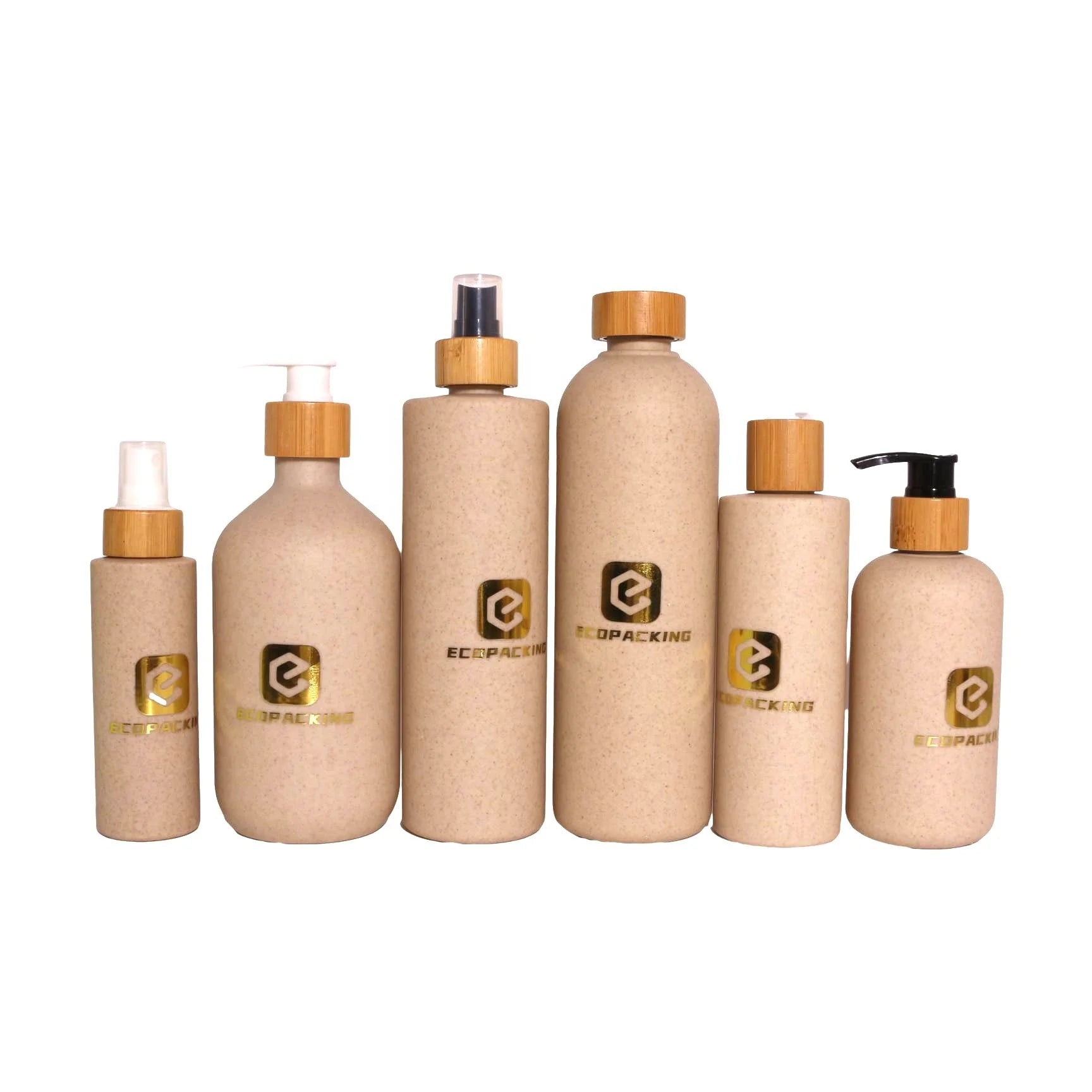 Eco Friendly Bio Wheat Straw Plastic Compostable Pump Shampoo Squeeze Bottle for Soap Oil Cosmetic 30ml 50ml 100ml 250ml 500ml - 图片 6
