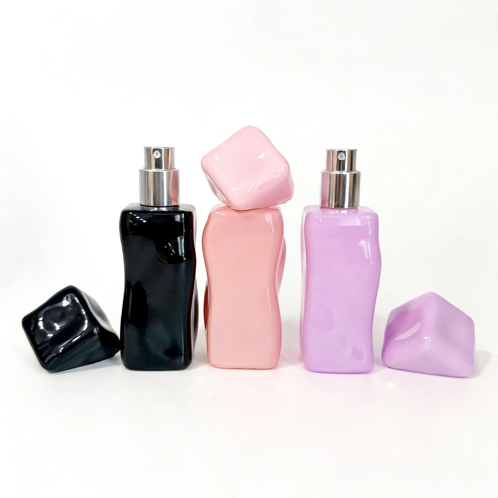 Top Grade 1oz 30ml Frost Matte Finish Pink/Purple/Black Irregular Perfume Bottle Stone Lid Portable Refillable Fragrance Bottle - 图片 3