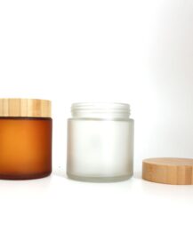 Eco Friendly 4oz 250ml Frosted Glass Cosmetic Jar with Bamboo Lid for Body Scrub Packaging
