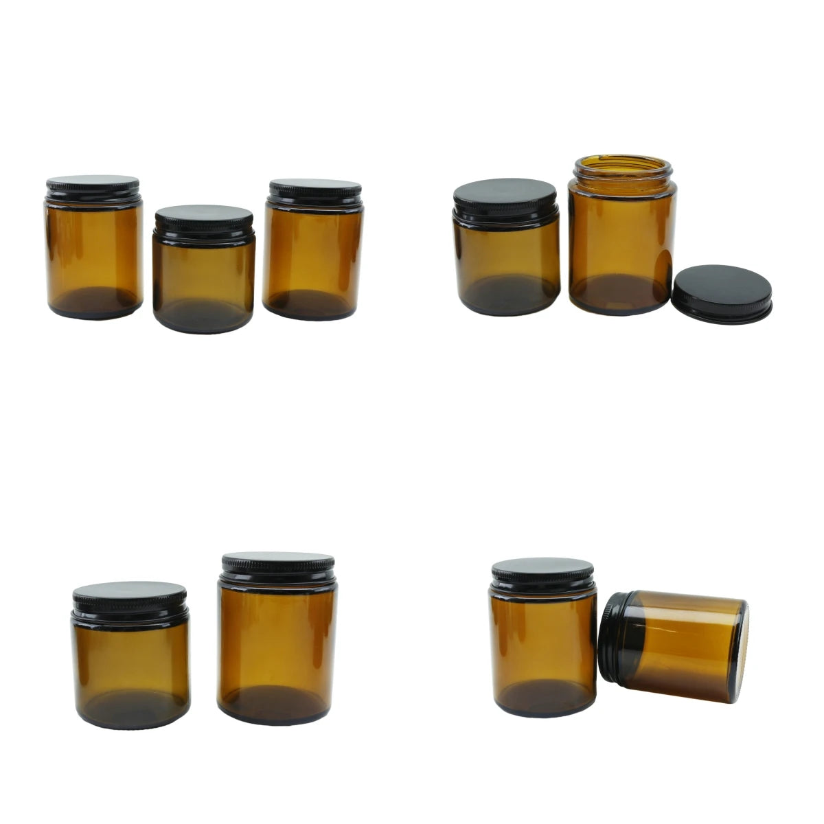 100g-500g Amber Wide Glass Jars with Black Lid for Candles Food Eye Drops & Skin Care Cream - 图片 6