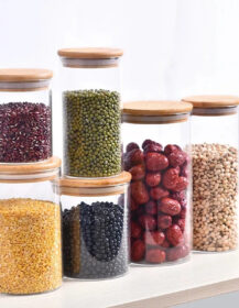 Kitchen Borosilicate Glass Food Storage Jar Glass Candy Spice Jars Storage Food Container With Bamboo Lids Set