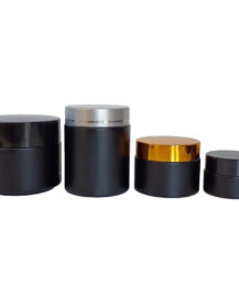 Empty Round 100g 50g 30g 20g 15g 10g 5g 1oz UV Matte Black Glass Jars with Gold Silver Black Plastic Aluminum Lids