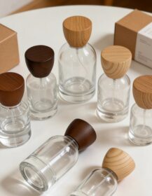 Wholesale Matte Frost Cosmetic Glass Perfume Bottles with Dark Wood Cap 30ml/50ml/100ml Empty Refillable