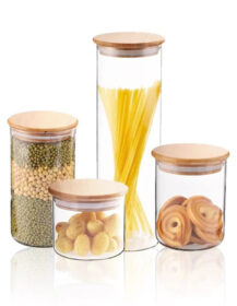 Food Grade Bamboo Wooden Lid Acacia Lid Glass Container Storage Jar Glass with Lid for Food Packaging