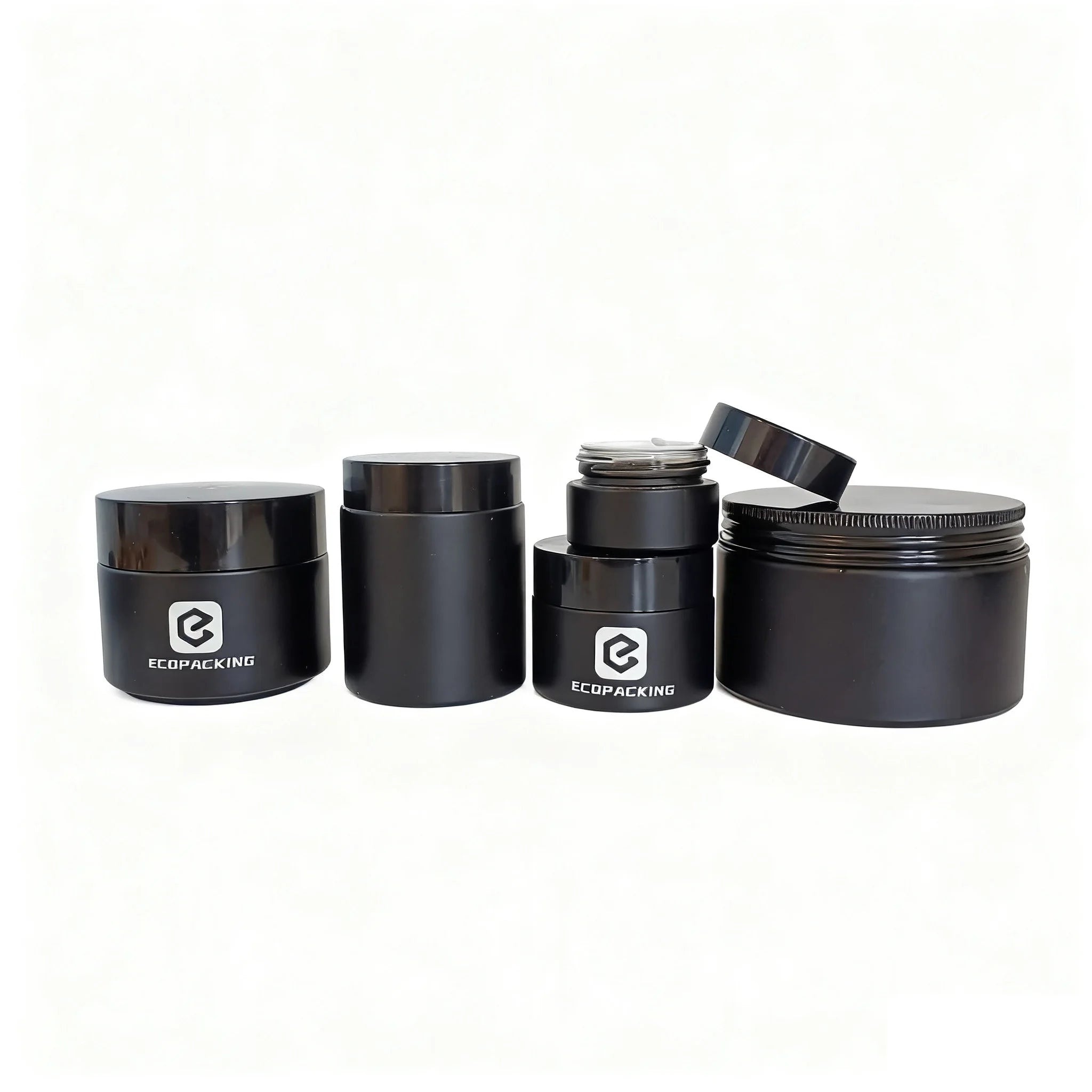 Empty Round 100g 50g 30g 20g 15g 10g 5g 1oz UV Matte Black Glass Jars with Gold Silver Black Plastic Aluminum Lids - 图片 5