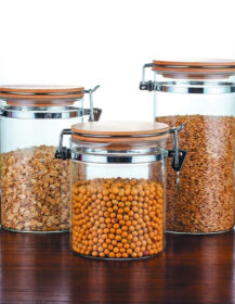 Empty Round High Borosilicate Kitchen Round Empty Glass Jar with Bamboo Lid for Food Storage Tea Coffee Spice Packaging