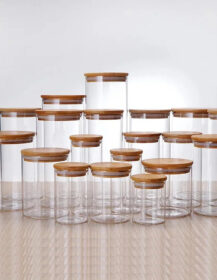 100ml 120ml 250ml 500ml 1000ml Kitchen Food Glass Storage Container 2oz 8oz 16oz 32oz Glass Jars with Bamboo Lids F888
