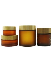 Custom Natural Frosted Amber Face Cream Jar With Bamboo Lid  50ml 100ml 15ml 250ml Cosmetic Glass Jar