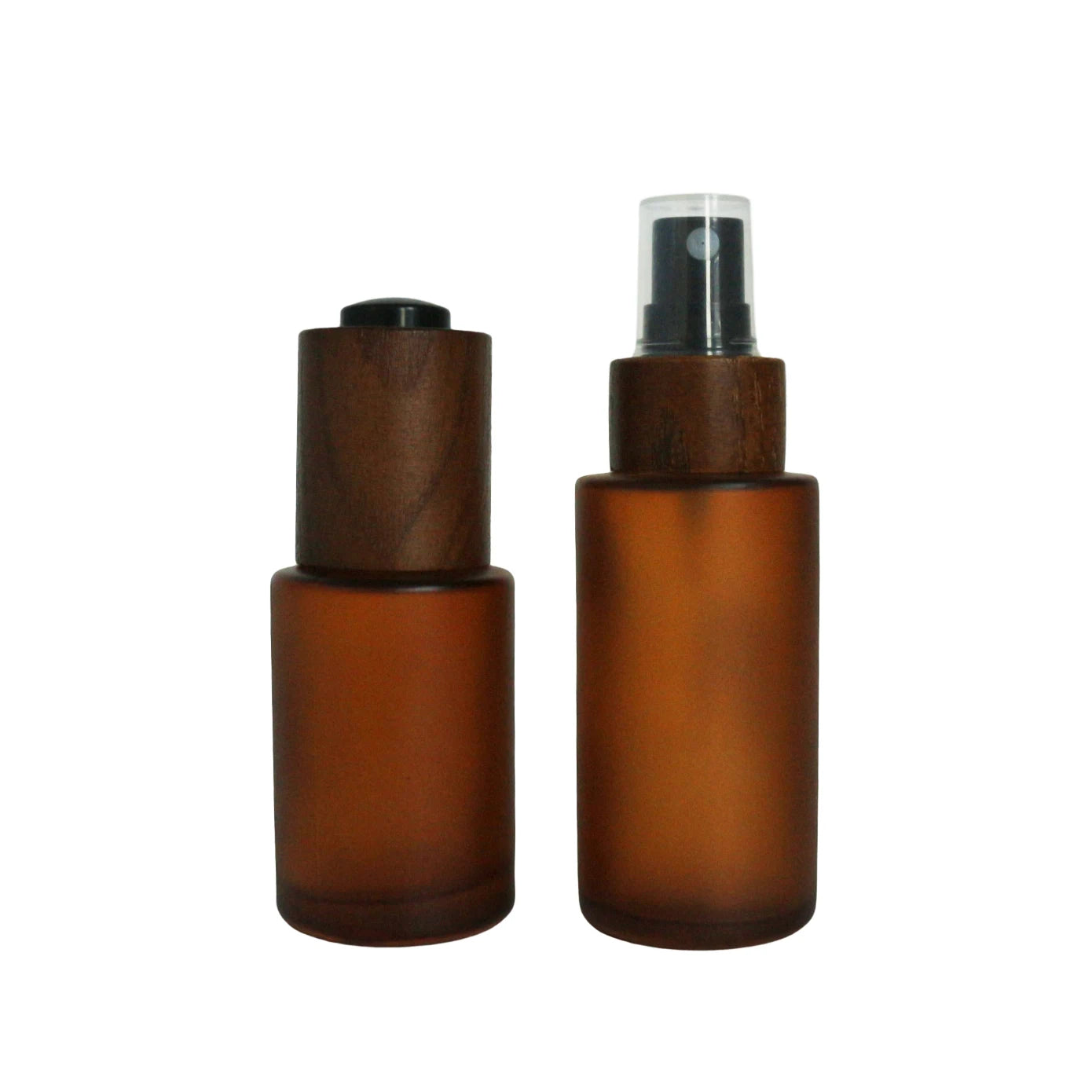 Empty Round 30ml 1oz Amber Glass Lotion Pump Bottle for Essential Oil Hair Oil with Gold Pump - 图片 4