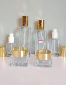 Cosmetic Packaging Containers Empty Lotion Face Cream Cosmetic Jar Glass Serum Pump Bottles Set for Skincare With Pump Lid